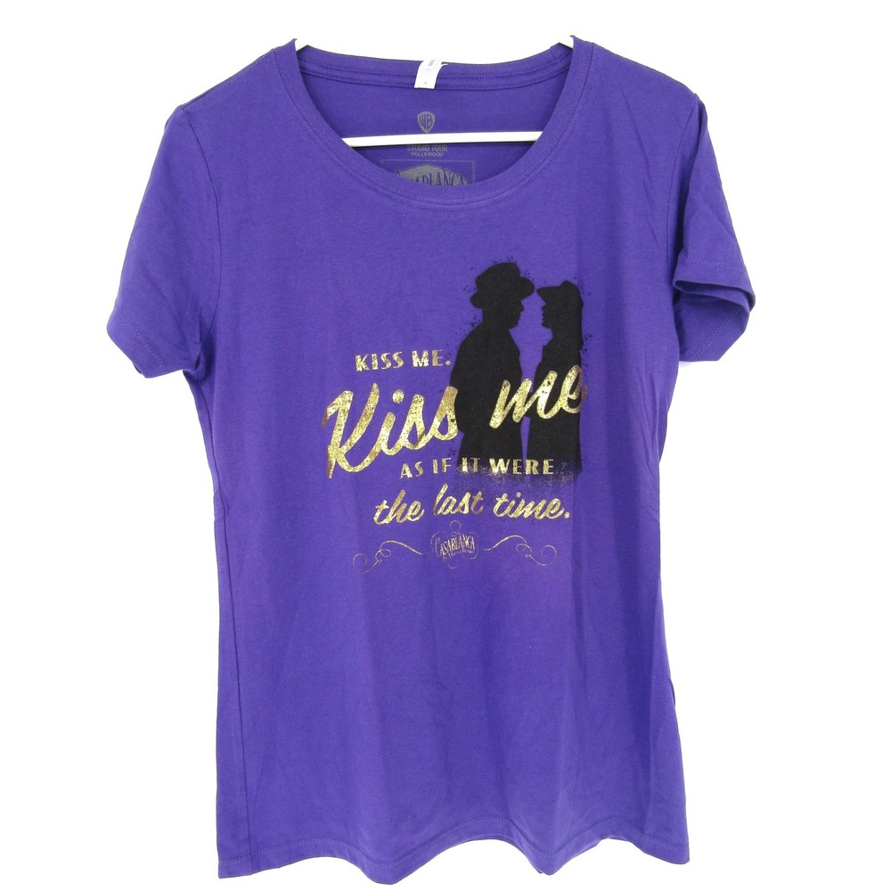 Warner Bros Casablanca Shirt Womens XL Purple Gold Kiss Me Graphic Studio Tour